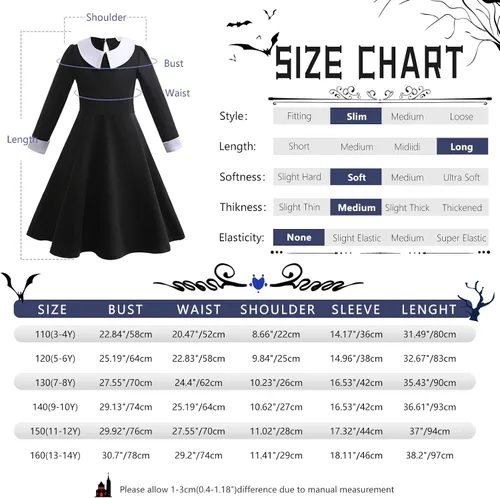 Vista 7 de AmzManch Wednesday Addams Dress Girls Cosplay Addams Family Costume Kids Black Gothic Dresses Halloween Party Dress Up Outfit