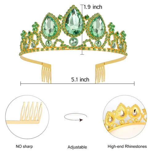 Vista 7 de VELSCRUN - Tiaras de princesa, coronas de Rapunzel, diademas de cumpleaños - Corona de vestir para niñas en verde, decoraciones de cumpleaños