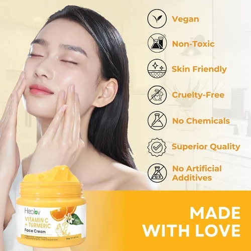 Vista 6 de Healov Crema facial de cúrcuma para manchas oscuras, loción iluminadora natural de la piel de cúrcuma para cara y cuerpo, limpia la piel, combate