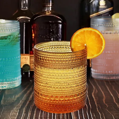 Vista 5 de Juego de Vasos de Beber Vintage Hobnail, Juego de Cristalería de 8 Vasos, Vasos Highball de 12 oz y 10 oz, Vaso Tumbler para Cócteles, Whisky, Jugo