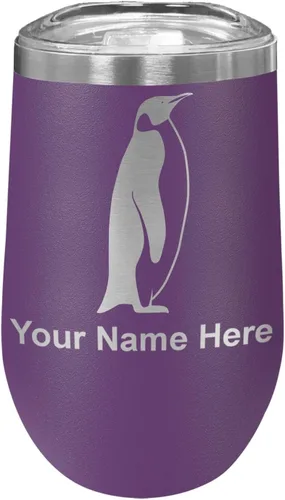 Vista 36 de LaserGram Vaso de vino de acero inoxidable de doble pared, pingüino, grabado personalizado incluido (negro)