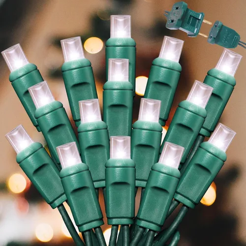 Vista 19 de LAMPHOME 100 unidades (2 paquetes de 50L) de luces de cadena, 30% de bombillas centelleantes y 70% de bombillas de luz constante, luces de Navidad