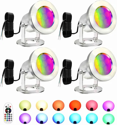 Vista 10 de Luces LED para Estanque con Control Remoto, 6W SS316 de Acero Inoxidable RGB Luz de Fuente Subacuática IP68 Impermeable Luces Subacuáticas