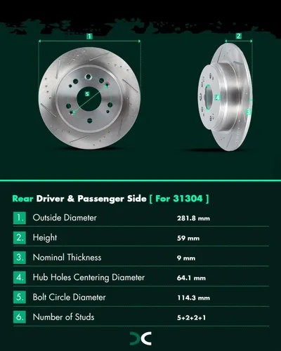 Vista 5 de SCITOO Rotores de freno trasero para Honda para CR-V 2002-2004 Frenos de disco perforados y ranurados Rotores de reemplazo: 31304 Brakes Kit Fit