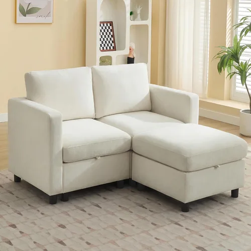 Vista 8 de WUTUTUEE Sofá seccional modular en forma de L de 83" con almacenamiento y otomano móvil, sofá convertible de 4 asientos reversible chaise de Beige
