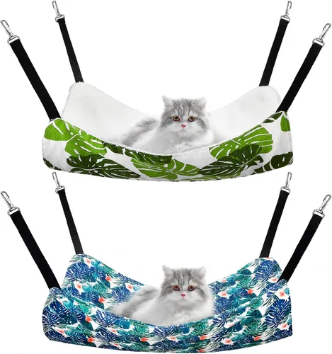 Vista 11 de Jetec. Juego de 2 hamacas colgantes reversibles para gatos, suaves y transpirables, con jaula para mascotas, correas ajustables y ganchos metálicos