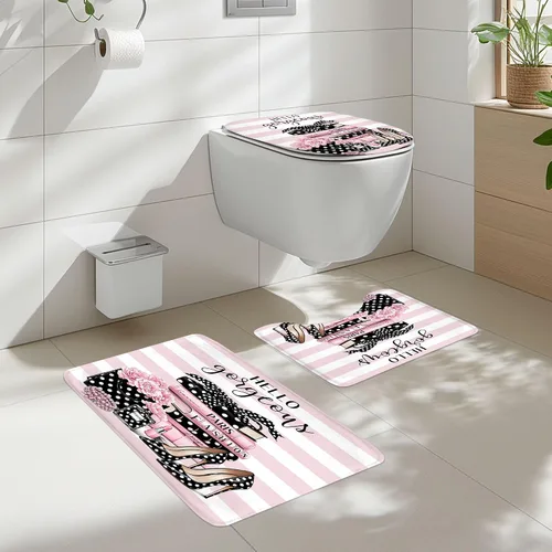 Vista 2 de Juego de cortina de ducha de baño de 4 piezas de perfume de libros de moda A1-rosa Negro Blanco
