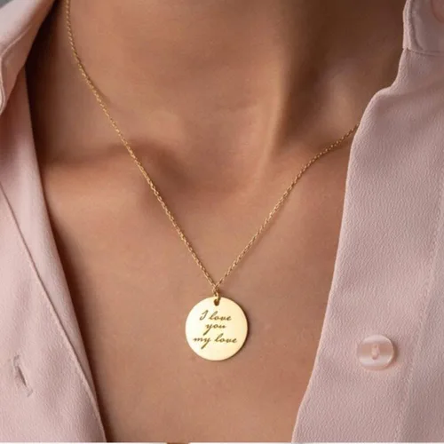 Vista 4 de MRENITE Colgante de oro macizo de 10 K14 K18 quilates, 0.394 in-1.181 in, personalizado con cualquier nombre, collar grabado para esposa, madre