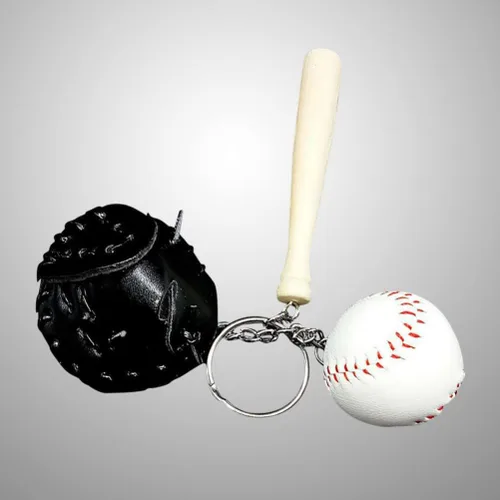 Vista 5 de Kisangel Mini llaveros de béisbol, guantes de sóftbol, llavero de murciélago, colgante deportivo para recuerdo decorativo (negro), Negro