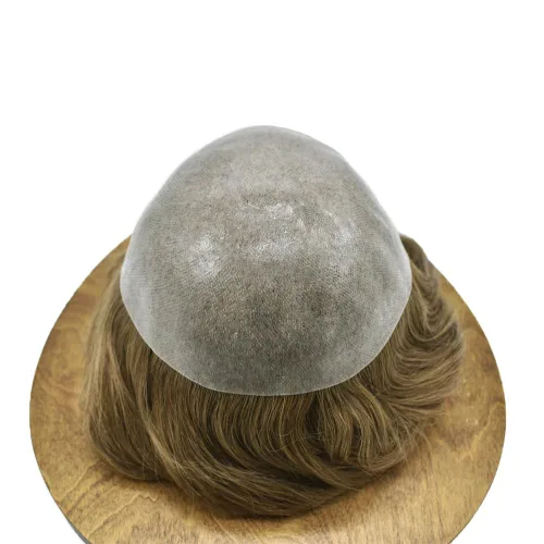Vista 4 de PU Toupee para hombres pieza de pelo real sistema de reemplazo de cabello humano para hombres Toupee pieza de pelo para hombres piel polivinílica
