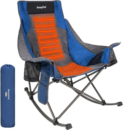 Vista 30 de SUNNYFEEL Silla Mecedora de Camping Paquete de 2, Silla Plegable de Jardín Extragrande para Exteriores con Bolsillo, Resistente