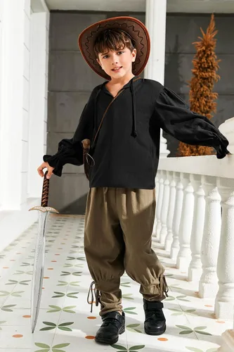 Vista 3 de Bbalizko Camisa de disfraz de pirata medieval para niños, renacentista, medieval, con volantes, manga larga, para Halloween, jacobita escocesa