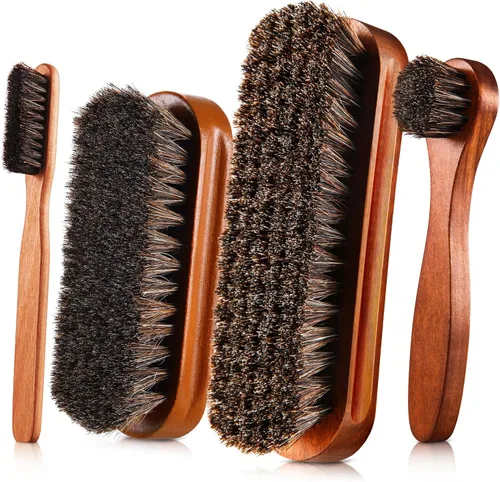 Vista 8 de 2 piezas Juego de cepillo de zapatos de pelo de caballo para pulir Kit de cepillos aplicadores de brillo Limpieza de zapatos de cuero Botas Cepillos