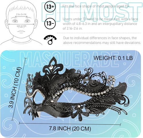 Vista 4 de Hoshin - Máscara para Baile de Máscaras, Decoraciones de Mardi Gras, Máscaras Venecianas para Mujeres