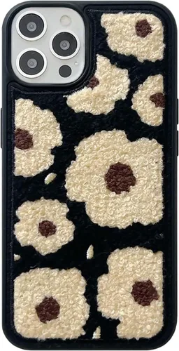 Vista 18 de Funda con diseño de flores retro, bonita funda negra floral para iPhone 13, fabulosa funda de protección femenina peluda para iPhone 13