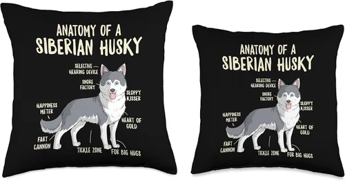 Vista 3 de Hilarious Doggos Puppies & Memes Anatomy of A siberian Husky Dog Owner Puppy - Almohada divertida y bonita, 16 x 16 pulgadas, multicolor
