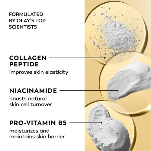 Vista 3 de Olay Regenerista Péptido de colágeno 24 Hidratante de cara con vitamina B3, Fragancia Gratis, 1.7 oz + Látigo Rostro Hidratante Viaje