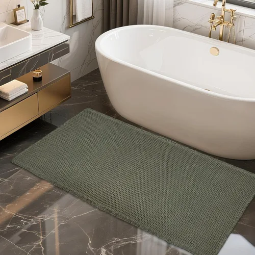 Vista 34 de ZALL - Tapete de baño de punto gofre beige, súper absorbente, antideslizante, largo, color crema, 24 x 72 pulgadas, lavable a máquina, ultra suave