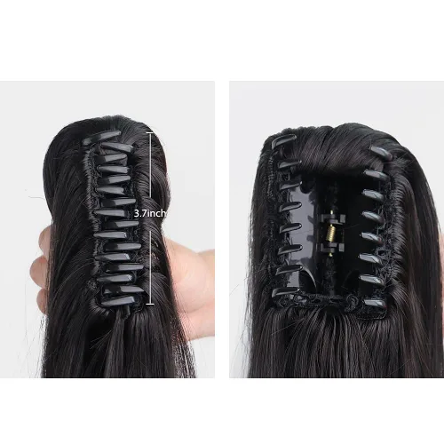 Vista 3 de Extensión de cola de caballo, 2 piezas de extensiones de cola de caballo negras de 24 pulgadas, clip de garra sintético para extensión de cola