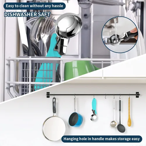 Vista 5 de Cuchara de helado, cuchara grande para galletas con mango ergonómico de agarre suave, cuchara multifuncional resistente para hornear, para helados