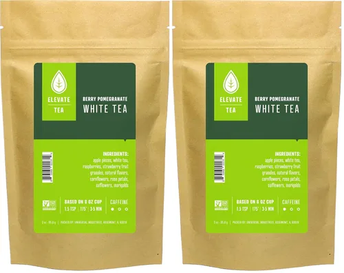 Vista 4 de Elevate Tea Té de granada de bayas, té blanco de hojas sueltas, cafeína media, bolsa de 3 onzas – 30 tazas, té caliente y helado, sin artificiales