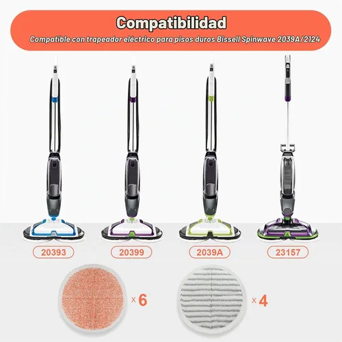 Vista 3 de Almohadillas de repuesto para trapeador Bissell Spinwave: 10 almohadillas para Bissell Spinwave, Spin Wave, Crosswave Expert/Pet/Wireless Hard Floor