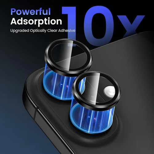 Vista 6 de Tensea Protector de Lente de Cámara para iPhone 16 / iPhone 16 Plus, Protector de Cubierta de Cámara de Vidrio Templado 9H, HD Transparente, Anillo