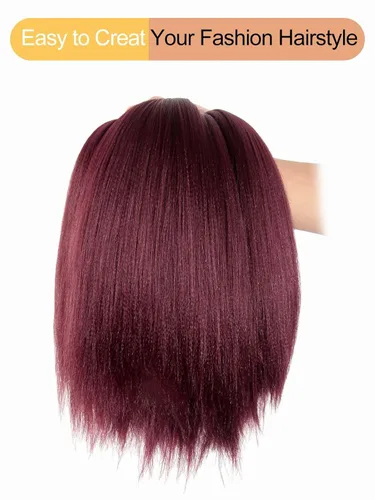 Vista 6 de Cabello trenzado burdeos, 10 pulgadas, 4 paquetes Cabello preestirado, trenzas de ganchillo cortas y rectas, textura Yaki, fibra sintética