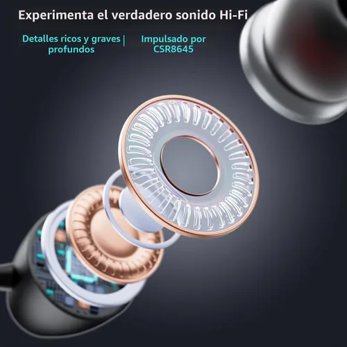 Vista 6 de Auriculares Bluetooth con banda para el cuello con cables retráctiles, batería de 24 horas, auriculares inalámbricos IPX5 a prueba de sudor, sonido