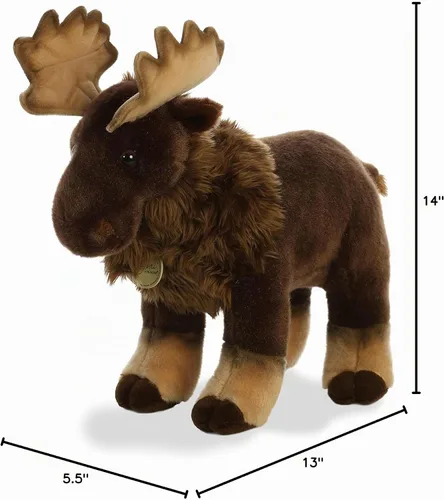 Vista 4 de Aurora® Adorable alce de peluche Miyoni®, detalle realista, compañía entrañable, marrón, 14 pulgadas