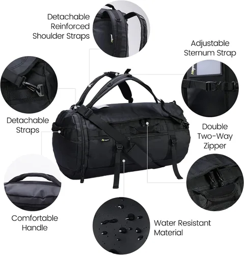 Vista 3 de Nepest Mochila de lona grande, 3 vías resistente al agua, bolsa de lona para gimnasio con compartimento para zapatos para deportes, entrenamiento