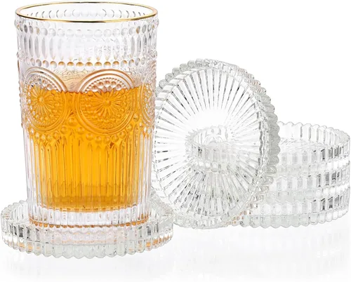 Vista 21 de JUXYES Juego de 5 posavasos de cristal tono ámbar redondos, tapetes para tazas de vidrio, posavasos para bebidas, café, té, vino, posavasos
