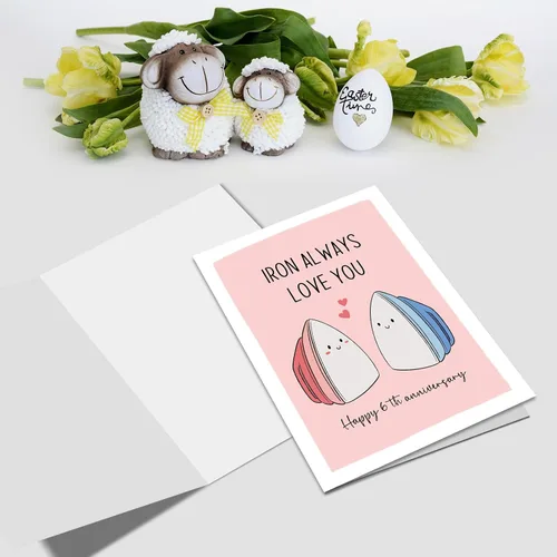 Vista 3 de Nchigedy Tarjeta de feliz 6º aniversario para él y ella, tarjeta de juego de palabras de aniversario de hierro para marido y esposa, linda tarjeta