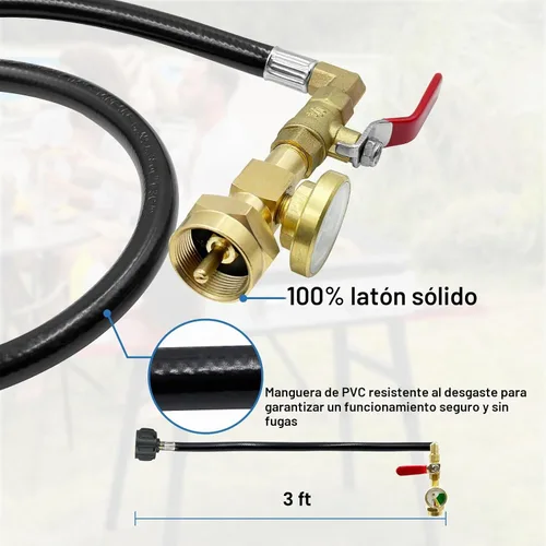 Vista 5 de Adaptador de Recarga de Propano para Tanques de 1 lb, Manguera Adaptadora de Recarga de Tanque de Propano Mejorada de 3 Pies/36'', Manguera