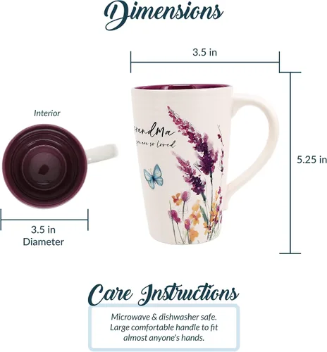 Vista 3 de Pabellón - Taza de 17 onzas para abuela, taza de café con patrón floral, taza de café de mariposas, ideas de cocina para primavera y verano, taza