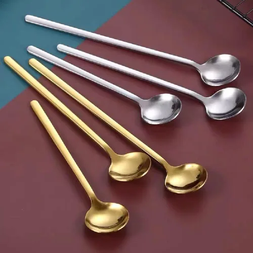 Vista 7 de Juego de 4 cucharas de té helado de mango largo, cucharas de café chapadas en oro para café expreso, azúcar, postre, pastel, helado, cóctel