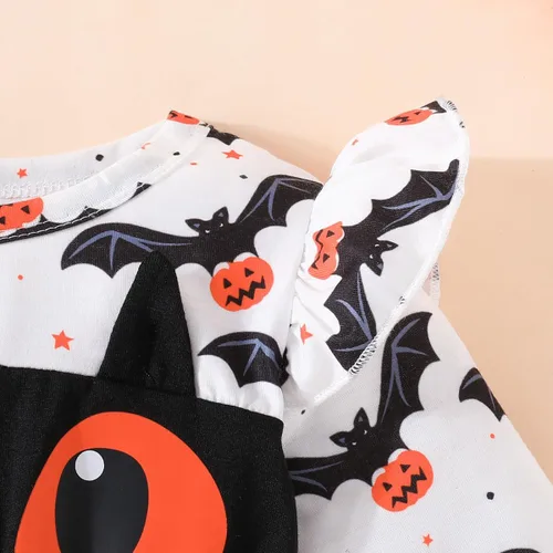 Vista 6 de Ovmxqso Disfraz de gato negro para niña pequeña, vestido de calabaza de manga larga, vestido de fiesta de tul de malla