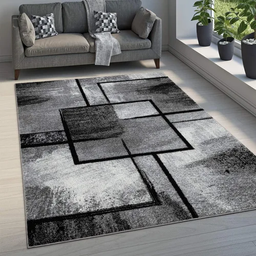 Vista 7 de Paco Home - Alfombra de área moderna con efecto de pintura abstracta, negro gris, Tamaño: 2 x 3.3 pies