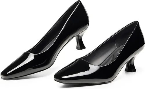 Vista 5 de Trary Zapatos de tacón de gatito para mujer, zapatos de vestir clásicos con punta cuadrada, zapatos casuales de tacón bajo cerrado para mujer oficina