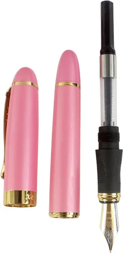 Vista 5 de Gullor Jinhao X450 - Pluma estilográfica, borde dorado, punta media, rosa