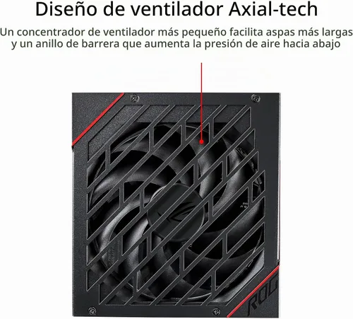Vista 4 de ASUS ROG Strix 750 Fuente de alimentación ATX totalmente modular 80 Plus Gold 750W con ventilador Axial Tech de 0dB y garantía de 10 años