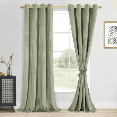Vista 11 de DWCN - Juego de 2 paneles de cortina de terciopelo con ojales negros, tratamiento de ventanas con aislamiento térmico, apilables, decoración moderna