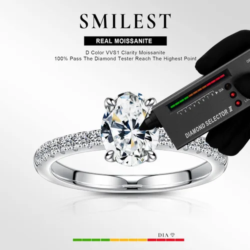 Vista 2 de SMILEST 1.5 CT Oval Moissanite Engagement Rings, Lab Created Moissanite Ring 925 Sterling Silver Side Stone Rings for Women Wife Anniversary Jewelry