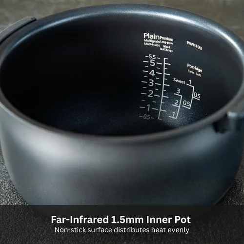 Vista 4 de Arrocera y calentador Tiger JPW-H10U con calefacción por inducción, con 14 ajustes preestablecidos de menú y pantalla LCD (5.5 tazas, Morado Negro)