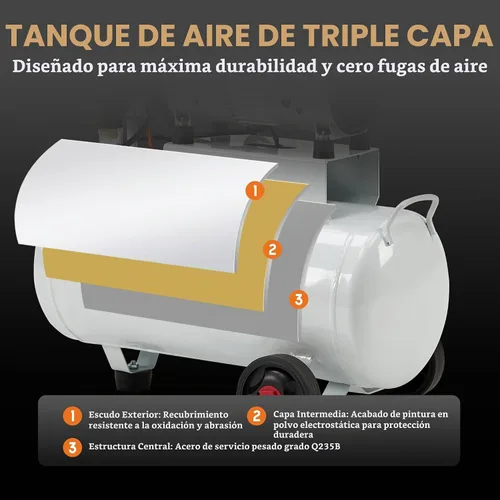 Vista 5 de Albott Compresor de aire de 8 galones con válvula de drenaje automática, tanque de compresor de aire sin aceite de 1.0 HP con ruedas, nivel de ruido