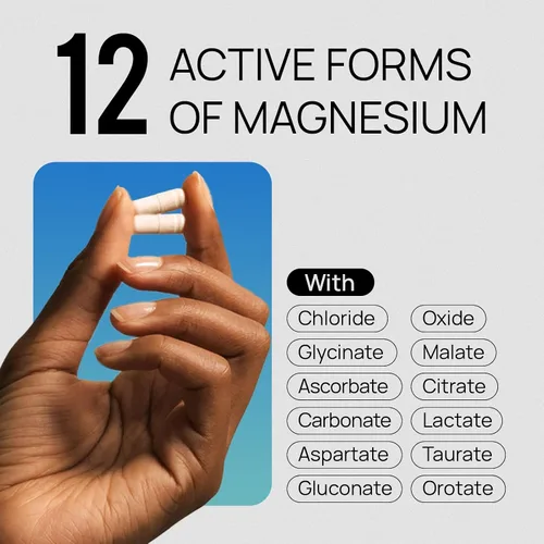 Vista 3 de Complejo de magnesio 18 en 1 para mujeres y hombres Suplemento de magnesio liposomal con glicinato, citrato, malato, taurato, D3 y K2 Alta