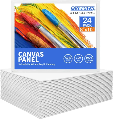 Vista 17 de FIXSMITH - Bastidores de lienzo para pintar 4x4 pulgadas, paquete súper económico de 24 mini lienzos, paneles de lienzo en blanco, 100% algodón
