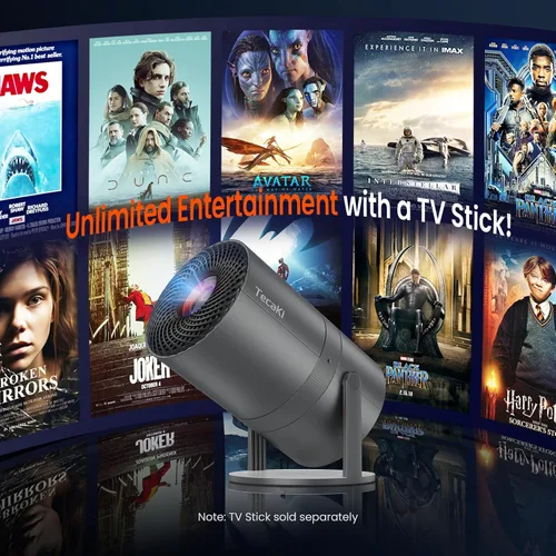 Vista 7 de Miniproyector portátil con WiFi y Bluetooth, soporte para proyector de películas 1080P HD, corrección trapezoidal automática, giratorio 180°, Grey