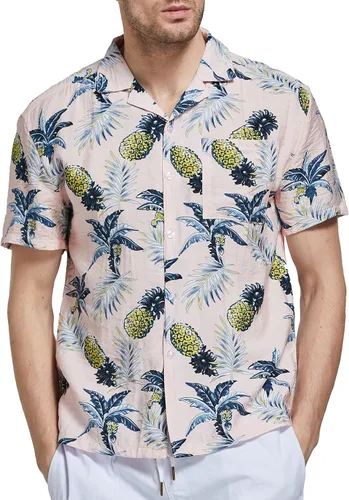 Vista 2 de Janmid Camisas hawaianas florales de manga corta con botones para hombre