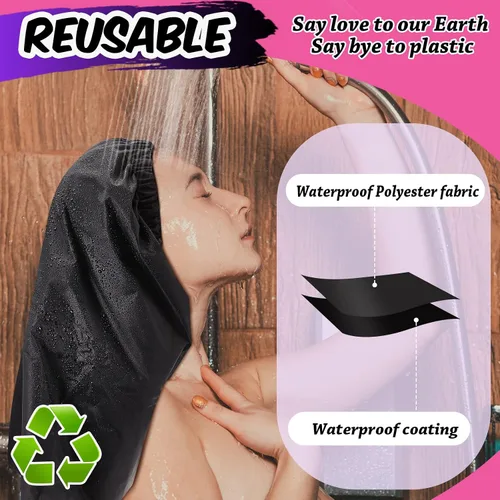 Vista 5 de SATINIOR 2 gorros de ducha extra grandes para trenza, impermeables, ajustables, reutilizables, con lazo de secado, gorros de pelo para mujeres